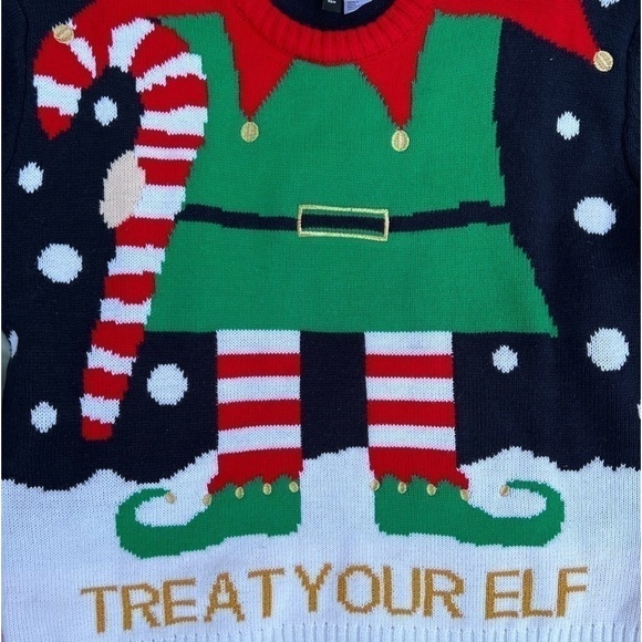 𝅺h & M DIVIDED Christmas Holiday Ugly Sweater Treat Your Elf size M - Picture 3 of 5